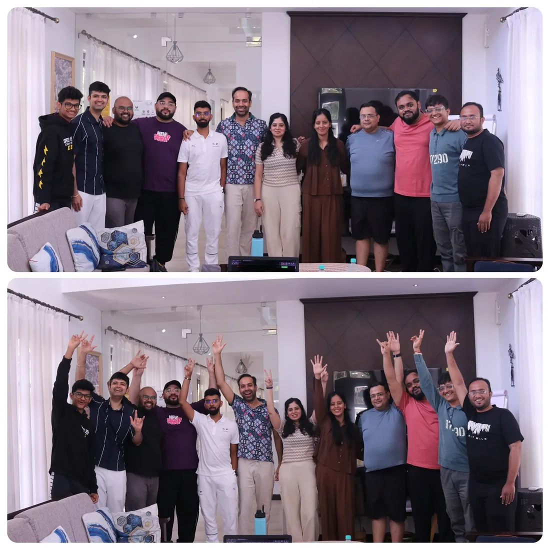 Photo: Gaurav with mentees at the Goa AI Retreat, arms raised